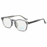 Transparent Grey round eyeglasses frame with visible metal wire core temples