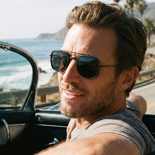 Men's Classic Square Polarized Driving Sunglasses with Flexible Spring Hinges