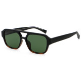 C3: Retro black and tortoise shell frame sunglasses with dark green lenses