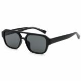 C1: Classic glossy black square pilot sunglasses with dark grey UV400 lenses