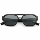 Front view of classic black rectangular sunglasses featuring a bold double bridge design and dark lenses. The thick-rimmed frame and sleek finish showcase a modern retro aesthetic.