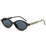 Retro oval sunglasses black frame with textured metal core temples