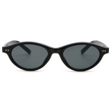 Black oval acetate sunglasses front view with dark grey lenses, retro unisex design