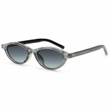 Crystal smoke oval sunglasses with gradient grey lenses, modern minimalist style