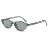 Crystal grey oval sunglasses with grey lenses, minimalist vintage design