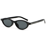 Black oval acetate sunglasses with dark grey lenses, retro unisex style