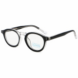 Modern black and clear two-tone TR90 eyeglass frames with professional optical quality.