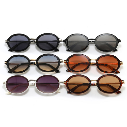 Retro Luxury Oval Metal Frame Y2K Style UV400 Shades Sunglasses
