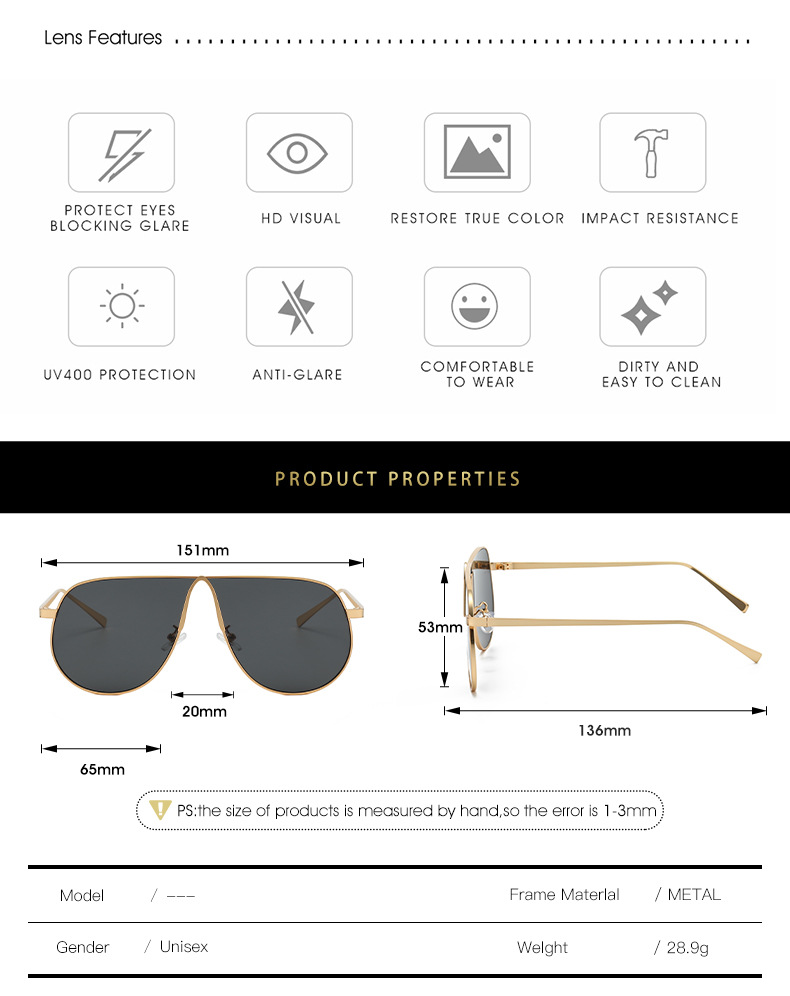 Retro Metal Pilot Style Sunglasses - Lens Detail UV Protection