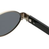 Close-up detail of the durable metal hinge and reinforced temple construction of high-quality oval eyewear.
