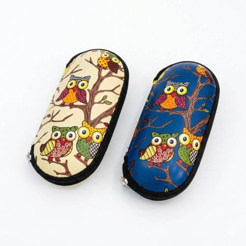 Small Mini-sized Cute Cartoon Owl Zipper Eyeglass Case for Kids, Portable Hard Shell Sunglasses Protector