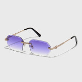 Vintage Rectangle Diamond Cut Rimless Gradient Lens Sunglasses for Women Men