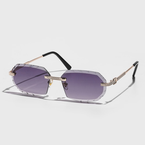 Vintage Rectangle Diamond Cut Rimless Gradient Lens Sunglasses for Women Men