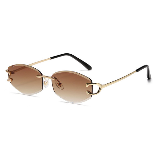 Retro C-Wire Rimless Sunglasses Men Women Gold Metal Frame Gradient Lens