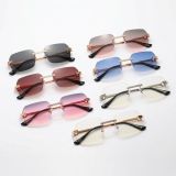 Vintage Rimless Rectangular Sunglasses Collection with Metal Frame - Multiple Colors