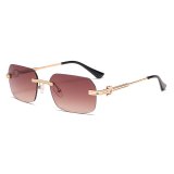Vintage Rimless Rectangular Sunglasses - Gold Frame with Brown Gradient Lenses