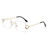 rimless square sunglasses clear lens gold frame
