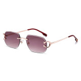 rimless square sunglasses pink gradient lens gold frame