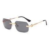 Vintage Rimless Rectangular Sunglasses - Gold Frame with Dark Grey Lenses