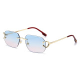 rimless square sunglasses light blue lens gold frame