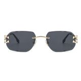 rimless square sunglasses dark grey lens gold frame front view