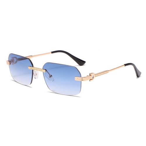 Vintage Rimless Rectangular Sunglasses for Men Women Gradient Lens Metal Frame