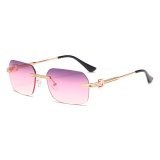Vintage Rimless Rectangular Sunglasses - Gold Frame with Grey Pink Gradient Lenses