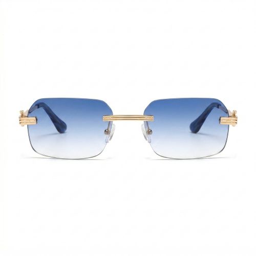 Vintage Rimless Rectangular Sunglasses for Men Women Gradient Lens Metal Frame