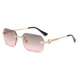 Vintage Rimless Rectangular Sunglasses - Gold Frame with Green Pink Gradient Lenses