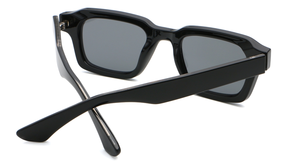 Retro Rectangle Sunglasses Black Frame - Model View 2