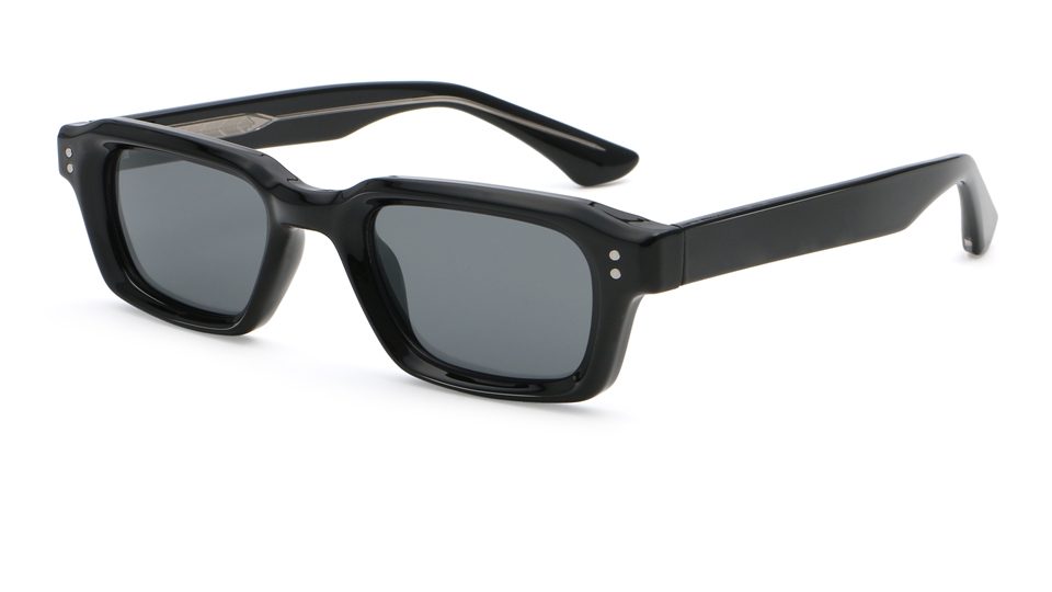 Retro Rectangle Sunglasses Black Frame - Angled View