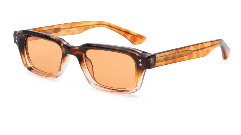 Retro Rectangle Sunglasses Pink Frame - Model View