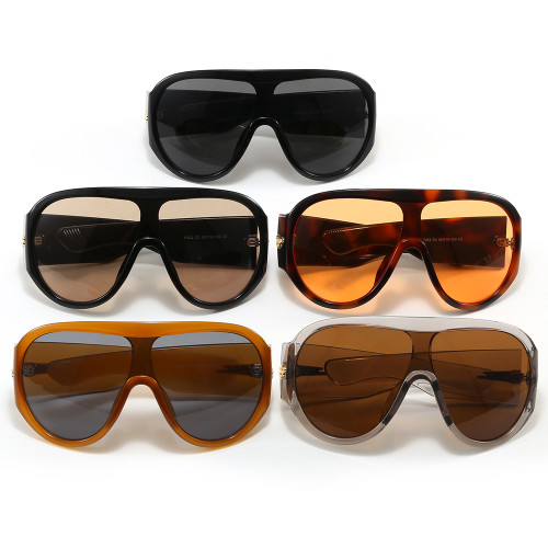 Retro Oversized Oval Flat Top Shield Sunglasses