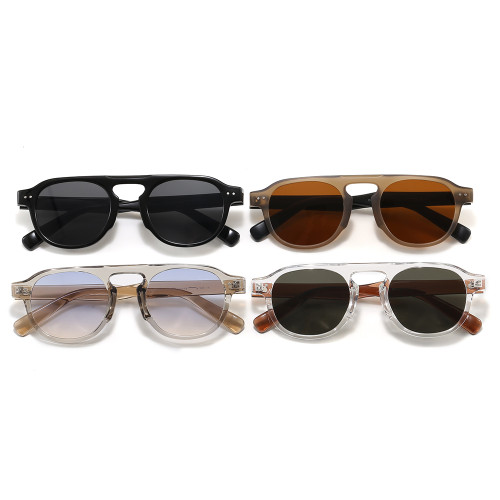 Retro Round Double Bridge Pilot Shades Sunglasses for Men Women