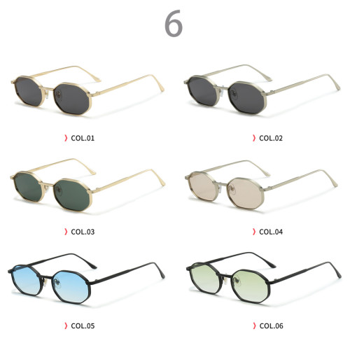 Slim Metal Octagonal Tinted Lens Sunglasses for Women Men