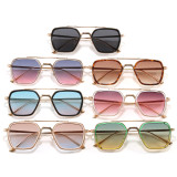 Retro Square Pilot-Inspired Double Bridge Gradient Lens Sunglasses for Men Women