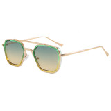 Retro Square Pilot-Inspired Double Bridge Gradient Lens Sunglasses for Men Women
