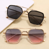 Retro Square Pilot-Inspired Double Bridge Gradient Lens Sunglasses for Men Women