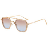 Retro Square Pilot-Inspired Double Bridge Gradient Lens Sunglasses for Men Women