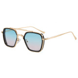 Retro Square Pilot-Inspired Double Bridge Gradient Lens Sunglasses for Men Women
