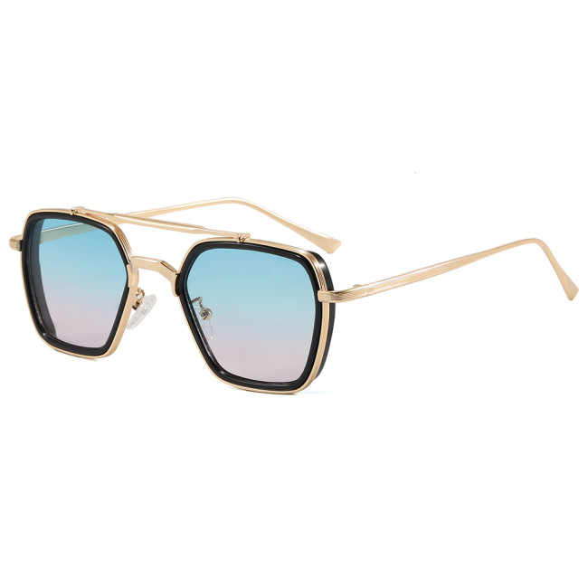 Retro Square Pilot-Inspired Double Bridge Gradient Lens Sunglasses for Men Women