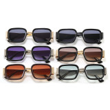 Retro Square Thick Frame Metal Temple Shades Sunglasses for Women Men