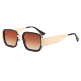 Retro Square Thick Frame Metal Temple Shades Sunglasses for Women Men
