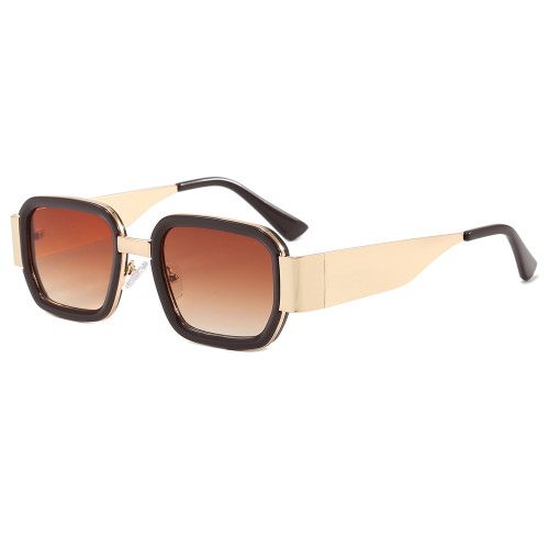 Retro Square Thick Frame Metal Temple Shades Sunglasses for Women Men