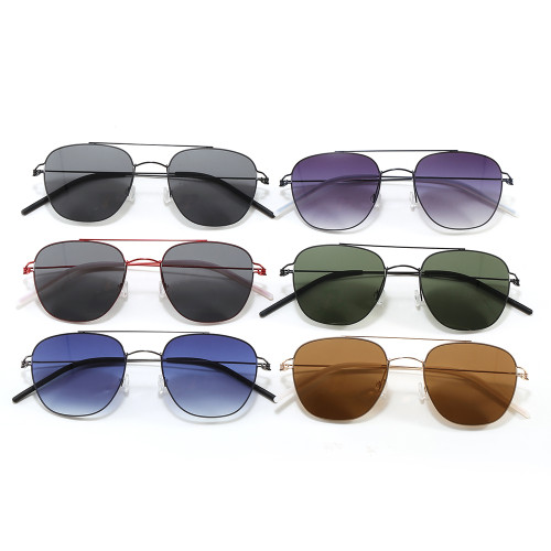 Double Bridge Thin Metal Pilot Gradient Shades Sunglasses