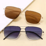 Double Bridge Square Metal Gradient Tinted Lens Sunglasses
