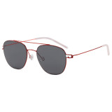 Double Bridge Thin Metal Pilot Gradient Shades Sunglasses