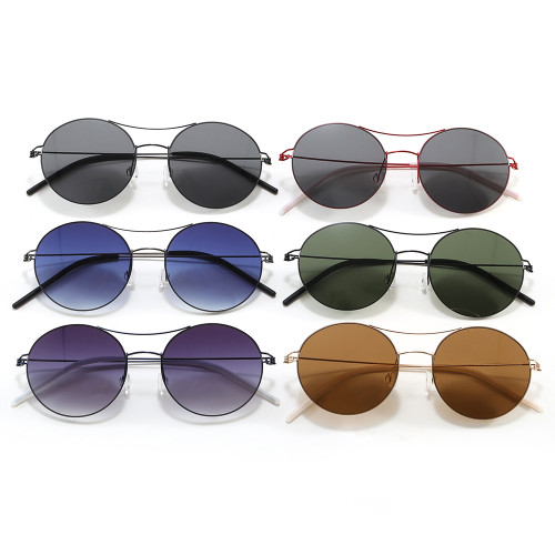 Double Bridge Thin Wire Rim Circle Shades Sunglasses