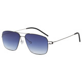 Double Bridge Square Metal Gradient Tinted Lens Sunglasses