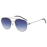 Double Bridge Thin Metal Pilot Gradient Shades Sunglasses